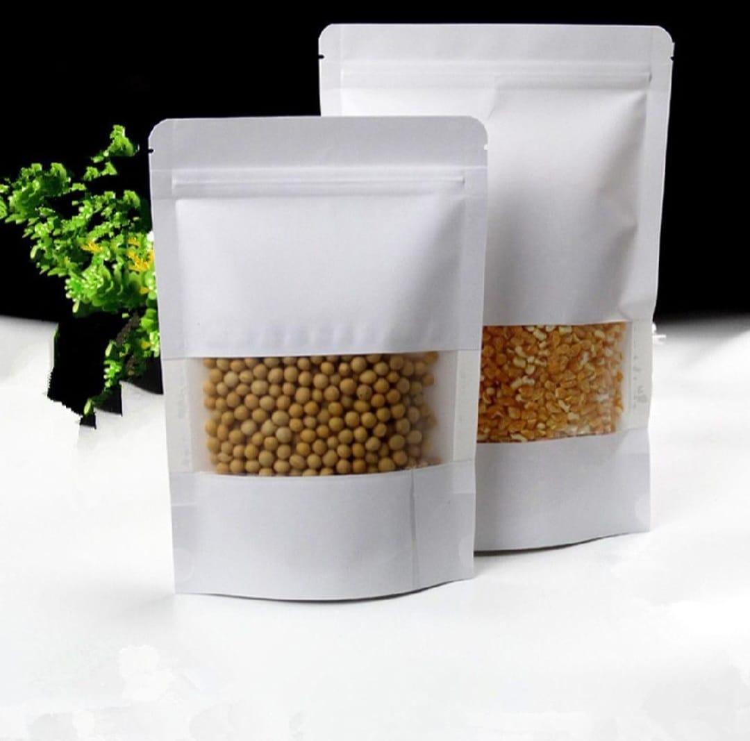 50 Pcs Stand Up Pouches Kraft Paper Bags With Window And Zipper Packaging Material