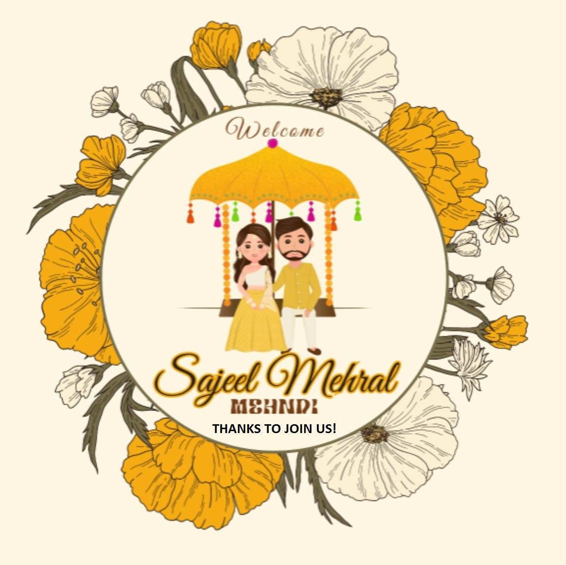 50 Pcs Modern Wedding Mehndi Favor stickers - Your Custom Text (Copy)