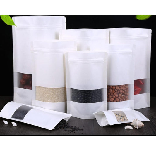 50 Pcs Stand Up Pouches Kraft Paper Bags With Window And Zipper Packaging Material