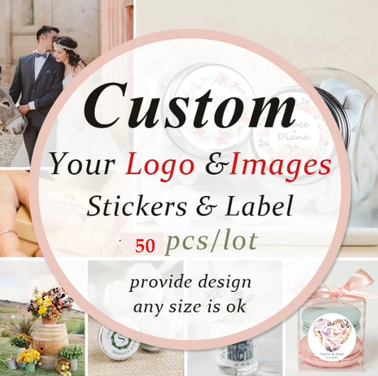 50 Pcs of Custom Stickers & Custom Logos / Wedding Stickers / Share your own Designs (Copy)