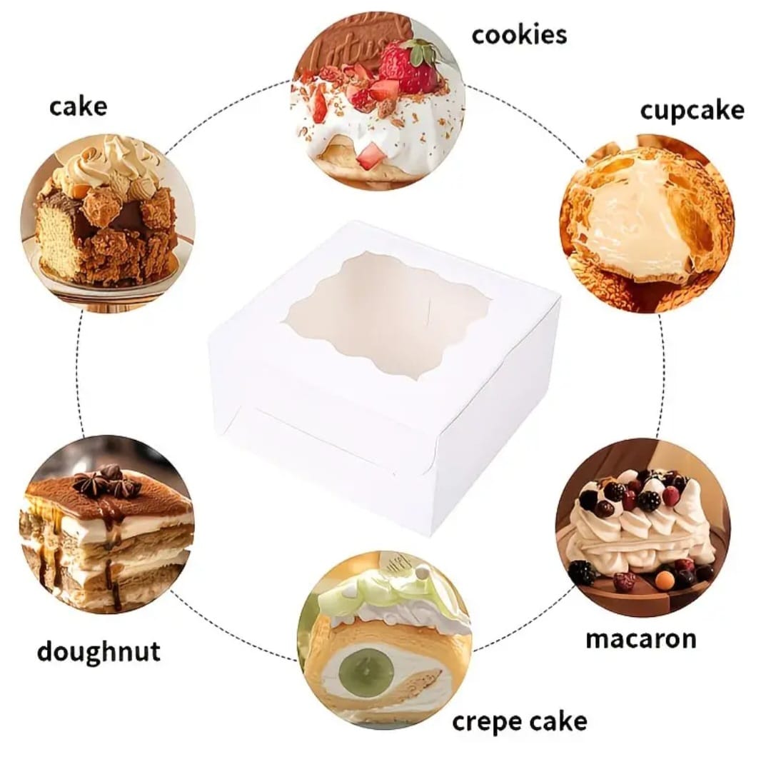 50/25/10pcs White Cardboard Boxes with Windows, Disposable Pastry Boxes, Cake Boxes, Used for Packaging Cookies, Strawberries, Macarons, Desserts, Disposable Paper Boxes