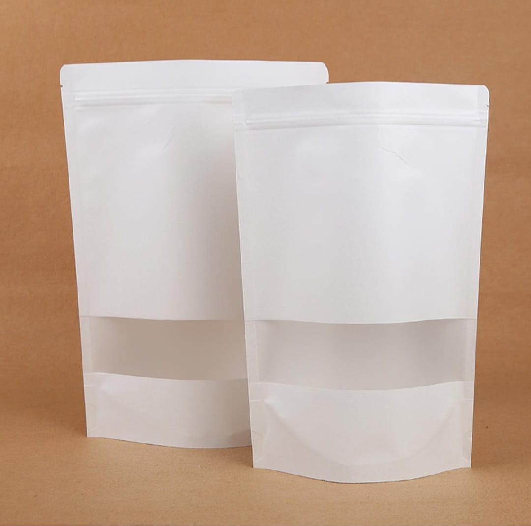 50 Pcs Stand Up Pouches Kraft Paper Bags With Window And Zipper Packaging Material