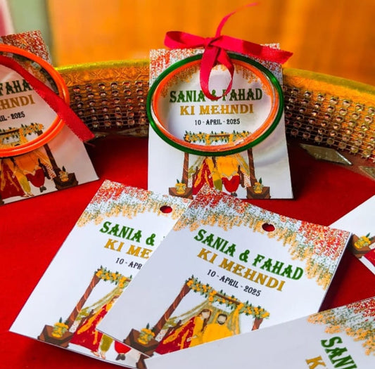 Customized Bangles Cards (48 Pcs ) Mehndi Favor Cards /Wedding Favor Cards Size 3x4 Inch
