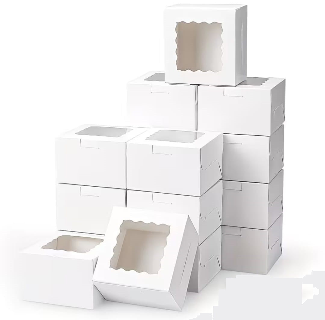 50/25/10pcs White Cardboard Boxes with Windows, Disposable Pastry Boxes, Cake Boxes, Used for Packaging Cookies, Strawberries, Macarons, Desserts, Disposable Paper Boxes