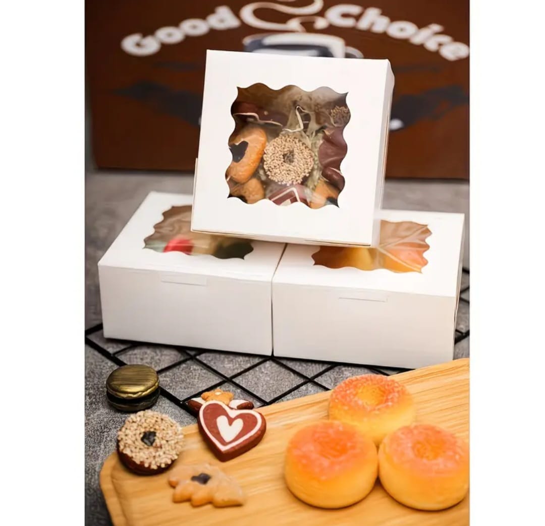 50/25/10pcs White Cardboard Boxes with Windows, Disposable Pastry Boxes, Cake Boxes, Used for Packaging Cookies, Strawberries, Macarons, Desserts, Disposable Paper Boxes