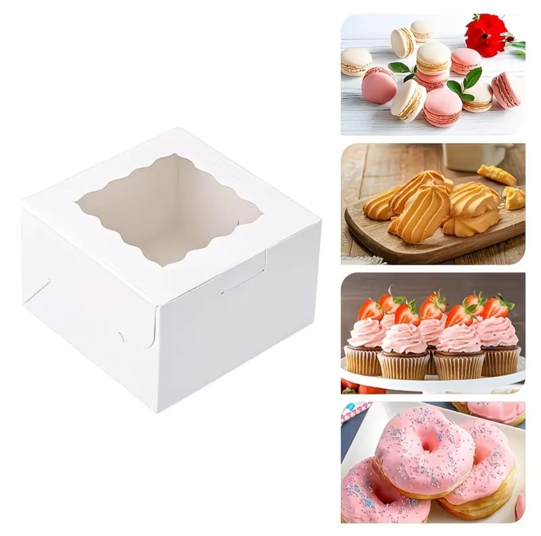 50/25/10pcs White Cardboard Boxes with Windows, Disposable Pastry Boxes, Cake Boxes, Used for Packaging Cookies, Strawberries, Macarons, Desserts, Disposable Paper Boxes